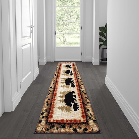 Flash Furniture 2' x 7' Brown Rustic Bear and Cub Olefin Area Rug KP-RGB3940-27-BN-GG